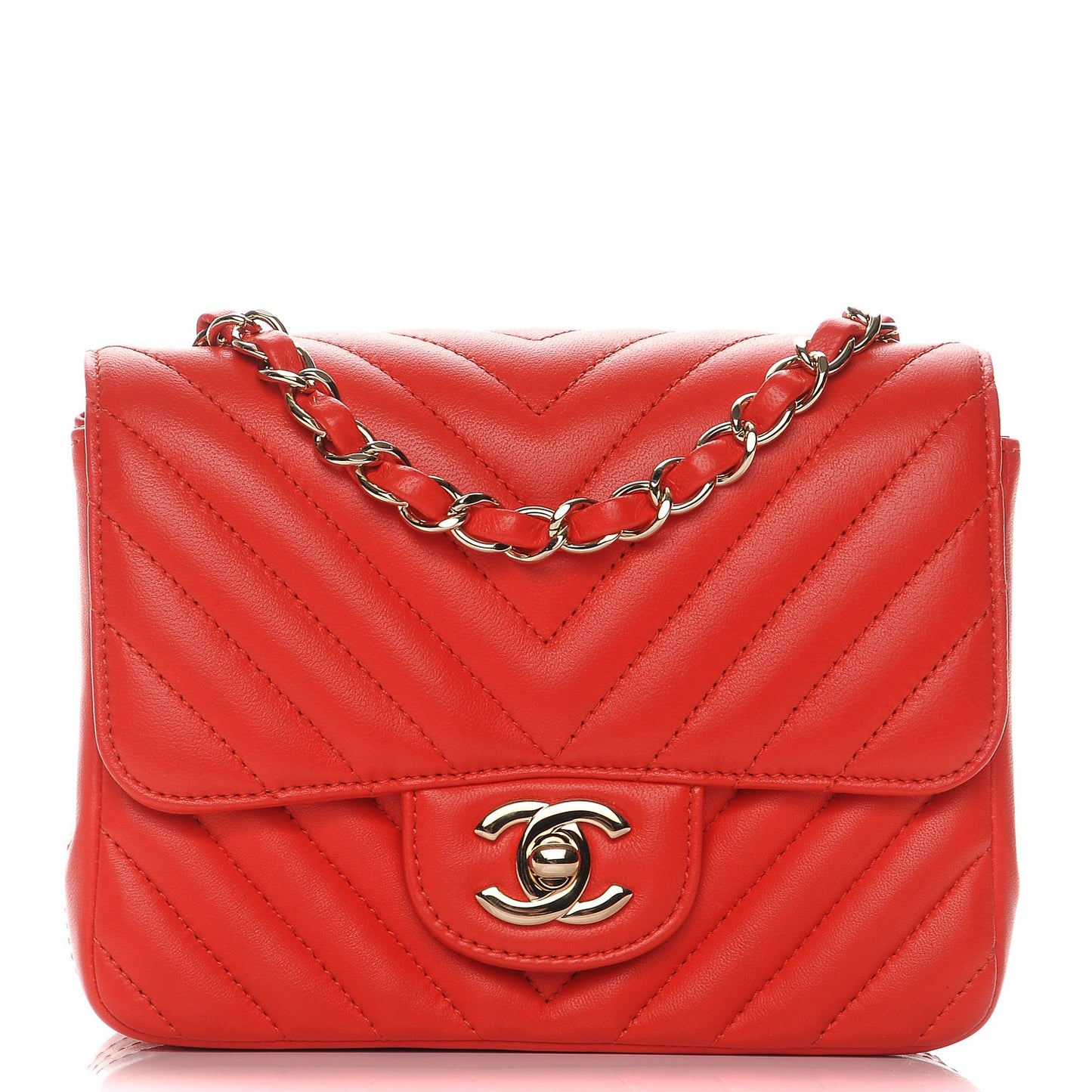 Lambskin Chevron Quilted Mini Square Flap Red