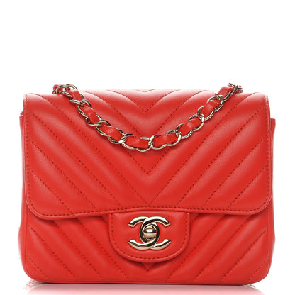 Chanel Lambskin Chevron Quilted Mini Square Flap Red 1 of 8