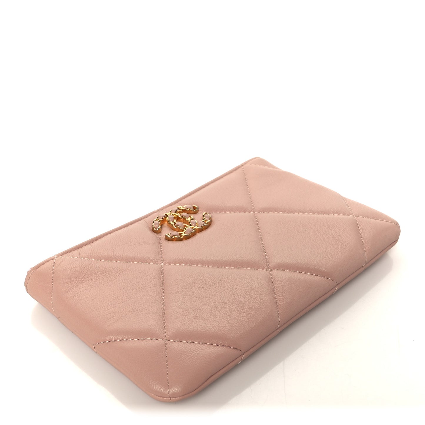Shiny Goatskin Quilted Small Chanel 19 Pouch Pink