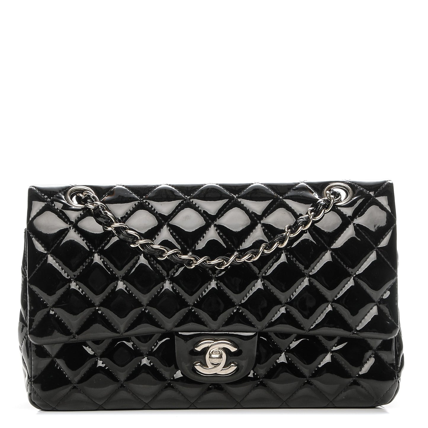 Patent Quilted Medium Double Flap Black
