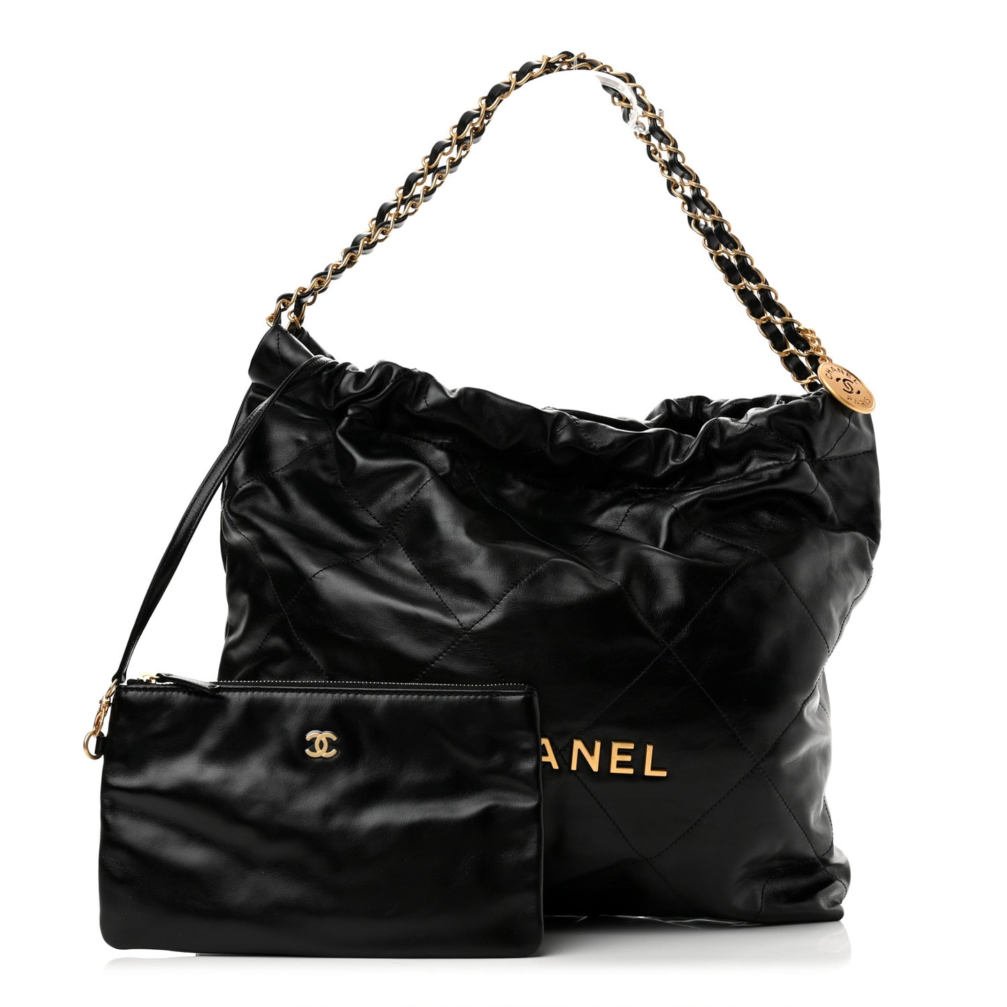 Shiny Calfskin Quilted Chanel 22 Black