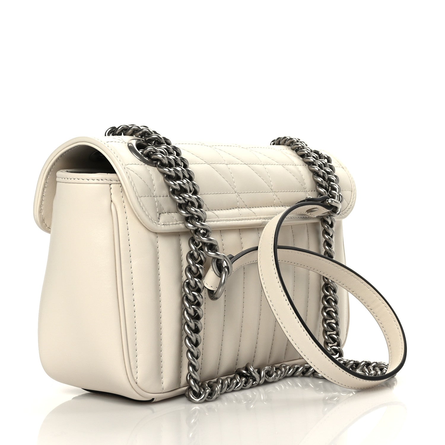 Gucci Calfskin Matelasse Aria Small GG Marmont Shoulder Bag Mystic White 3 of 9