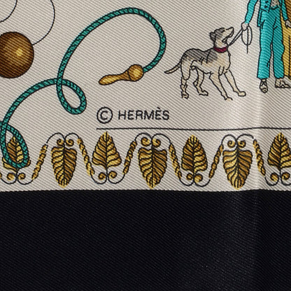 Hermes Silk Promenades de Paris Scarf 70 Black Creme Emeraude 4 of 5