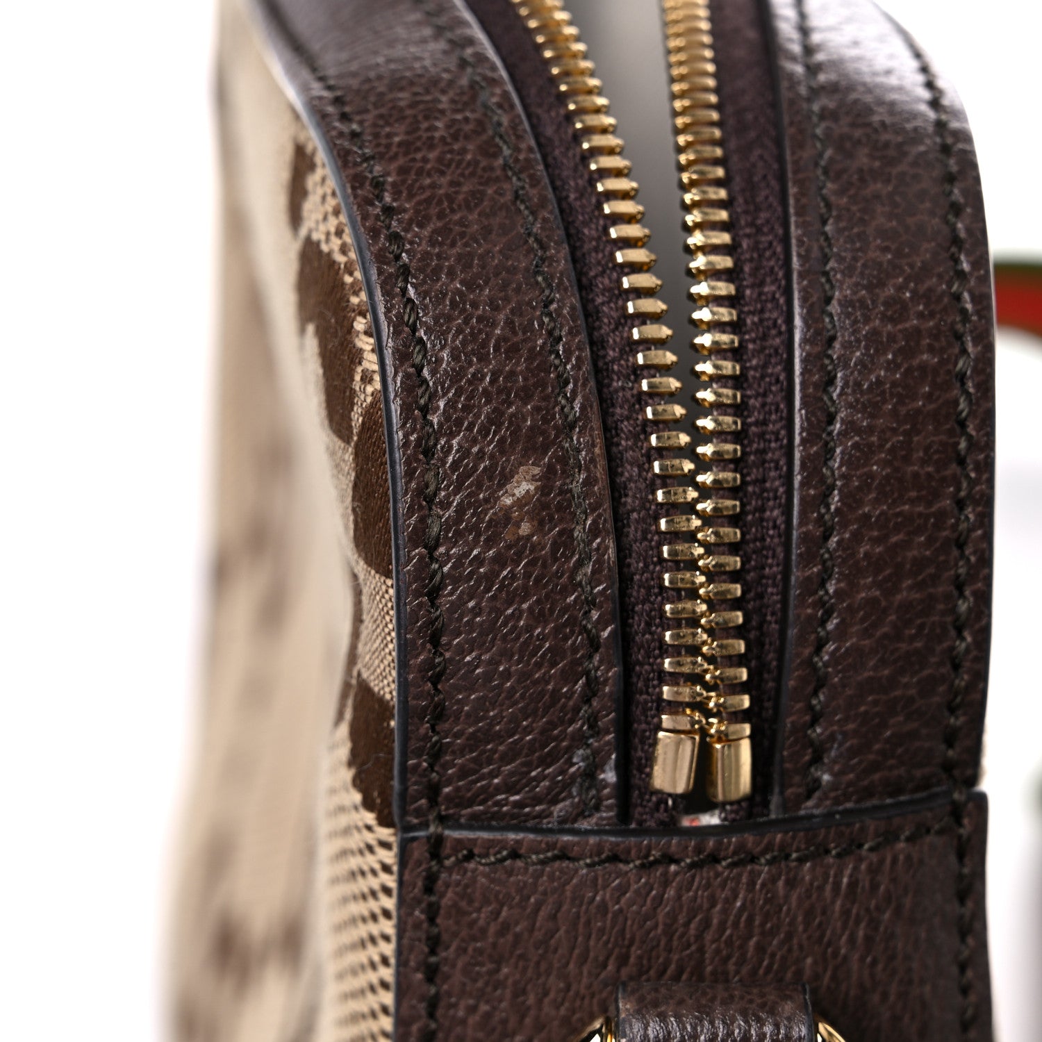 Gucci Monogram Jumbo GG Textured Dollar Calfskin Web Messenger Shoulder Bag Camel Ebony New Acero 14 of 16
