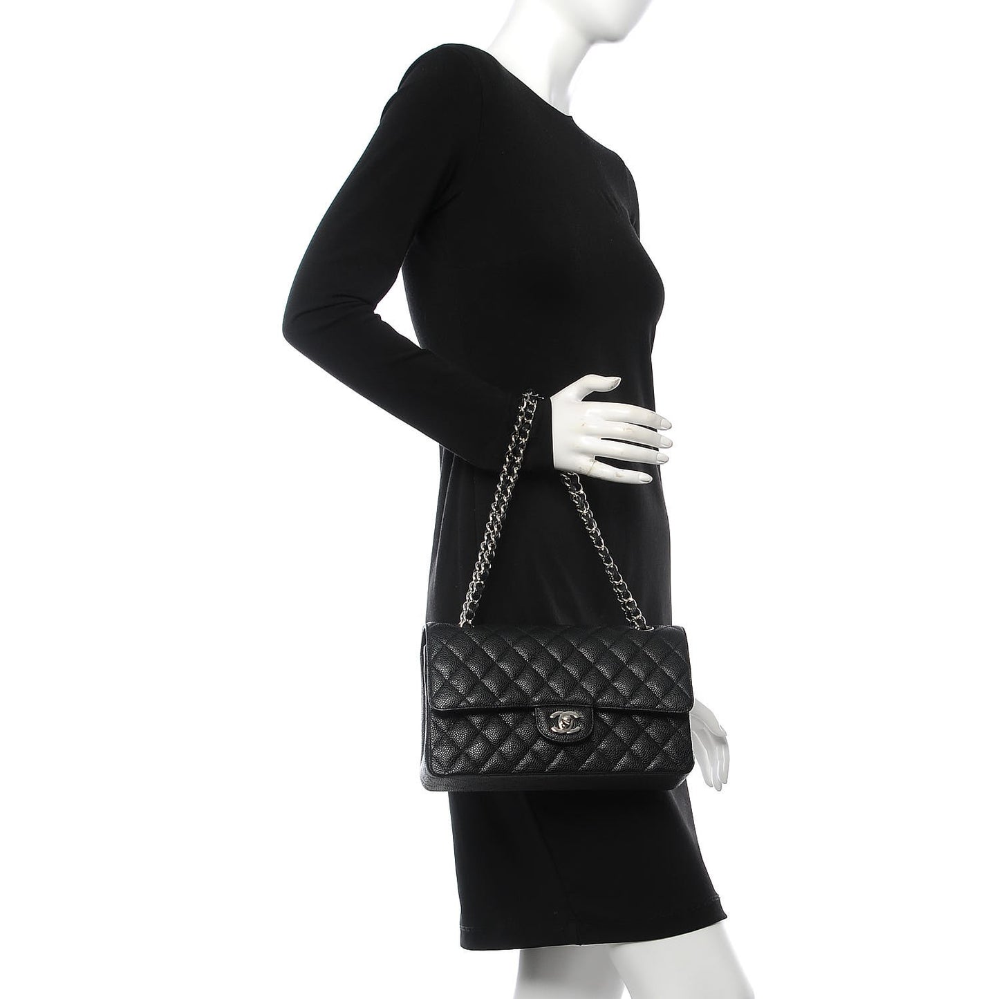 Caviar Quilted Medium Double Flap Black