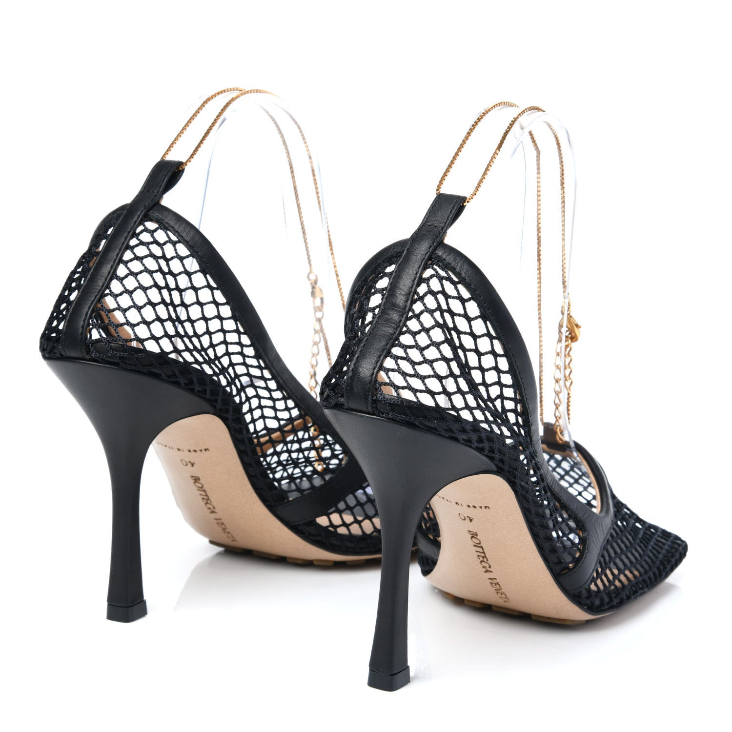 Bottega Veneta Mesh Calfskin Chain Stretch Pumps 40 Black 4 of 9