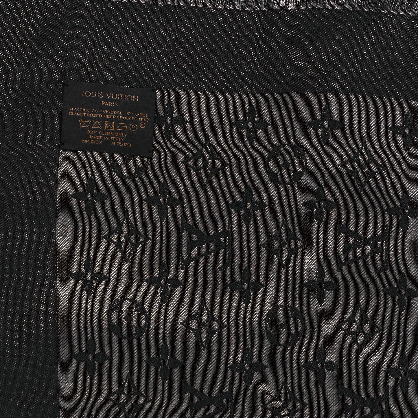 Silk Lurex Wool Monogram Shine Shawl Black