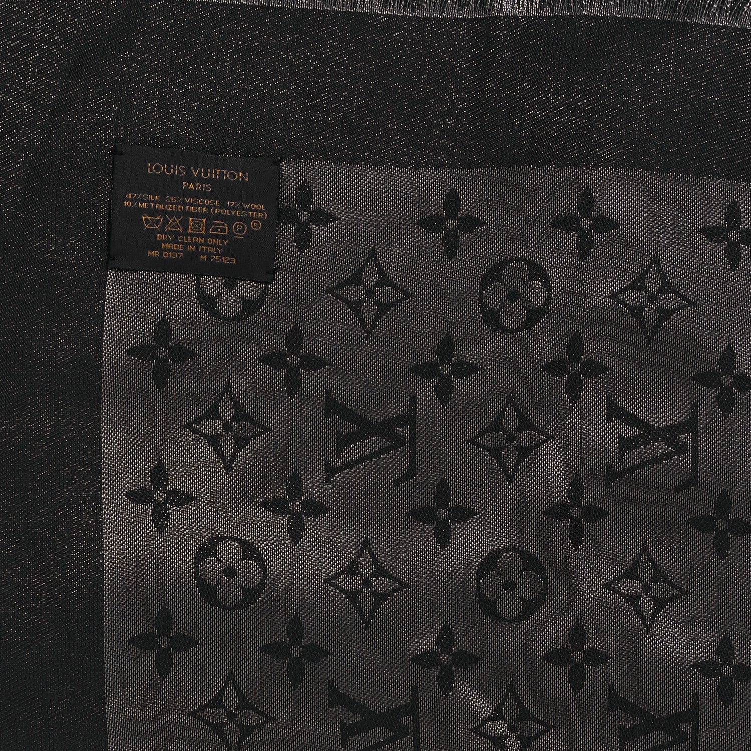 Louis Vuitton Silk Lurex Wool Monogram Shine Shawl Black 3 of 3