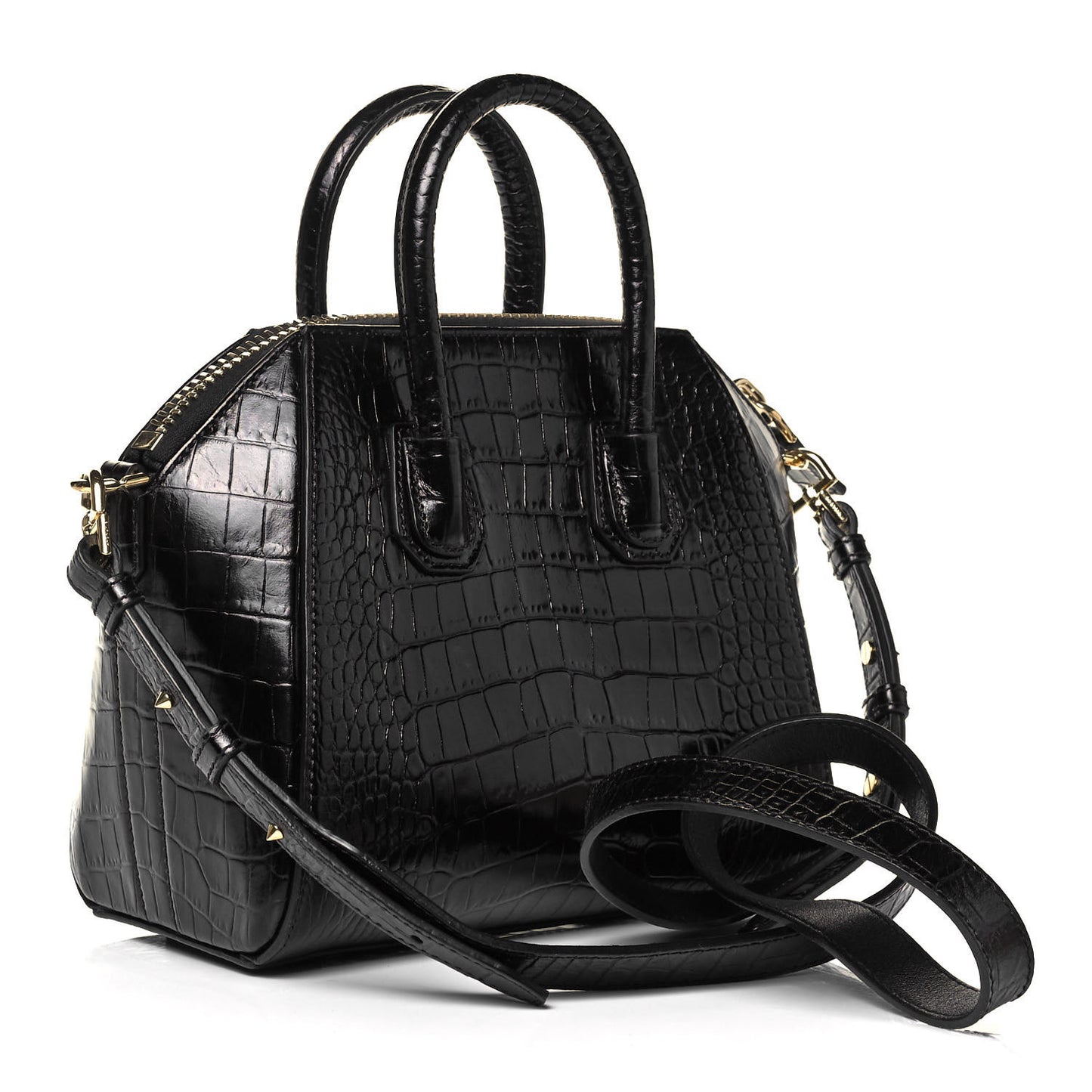 Calfskin Crocodile Embossed Mini Antigona Black