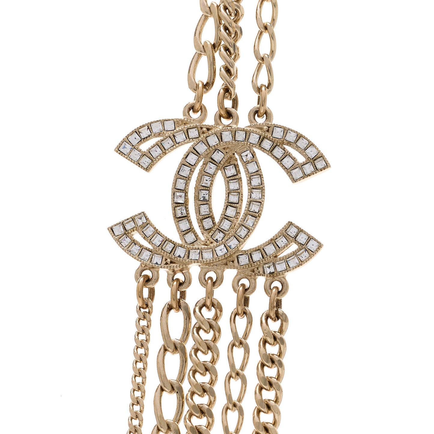 Multi Strand Chain Baguette Crystal CC Necklace Gold Gold