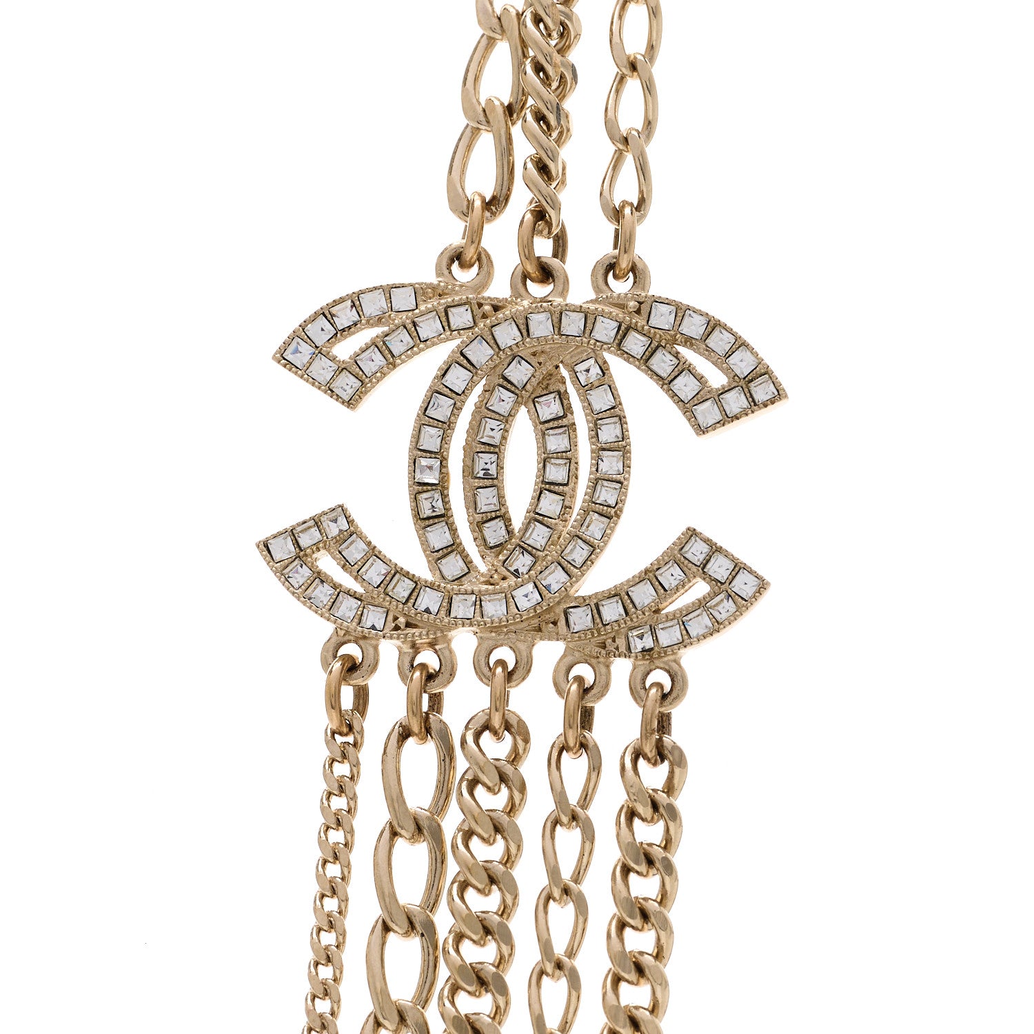 Chanel Multi Strand Chain Baguette Crystal CC Necklace Gold Gold 4 of 6