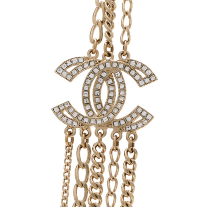 Chanel Multi Strand Chain Baguette Crystal CC Necklace Gold Gold 4 of 6