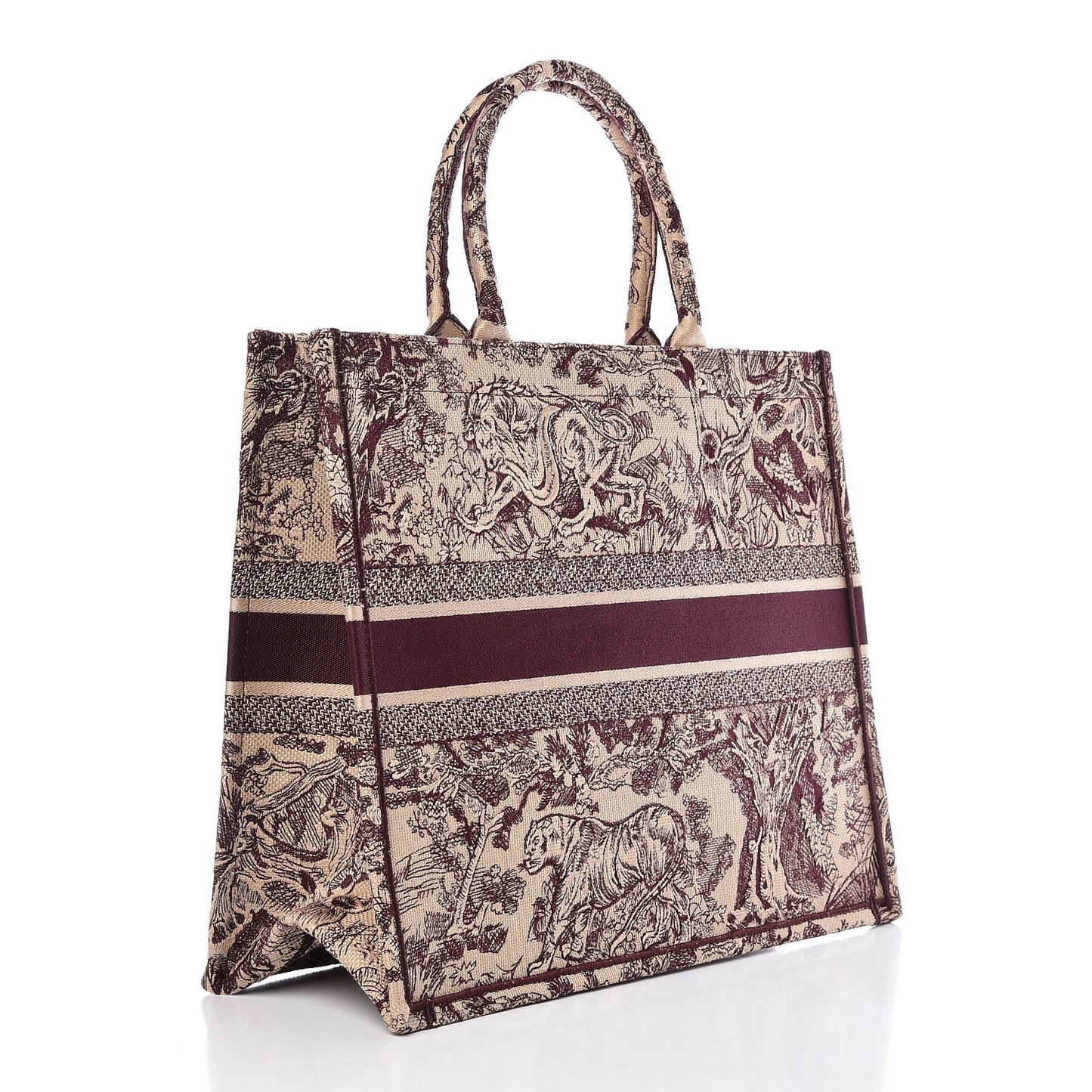 Canvas Embroidered Large Dioriviera Toile De Jouy Book Tote Burgundy