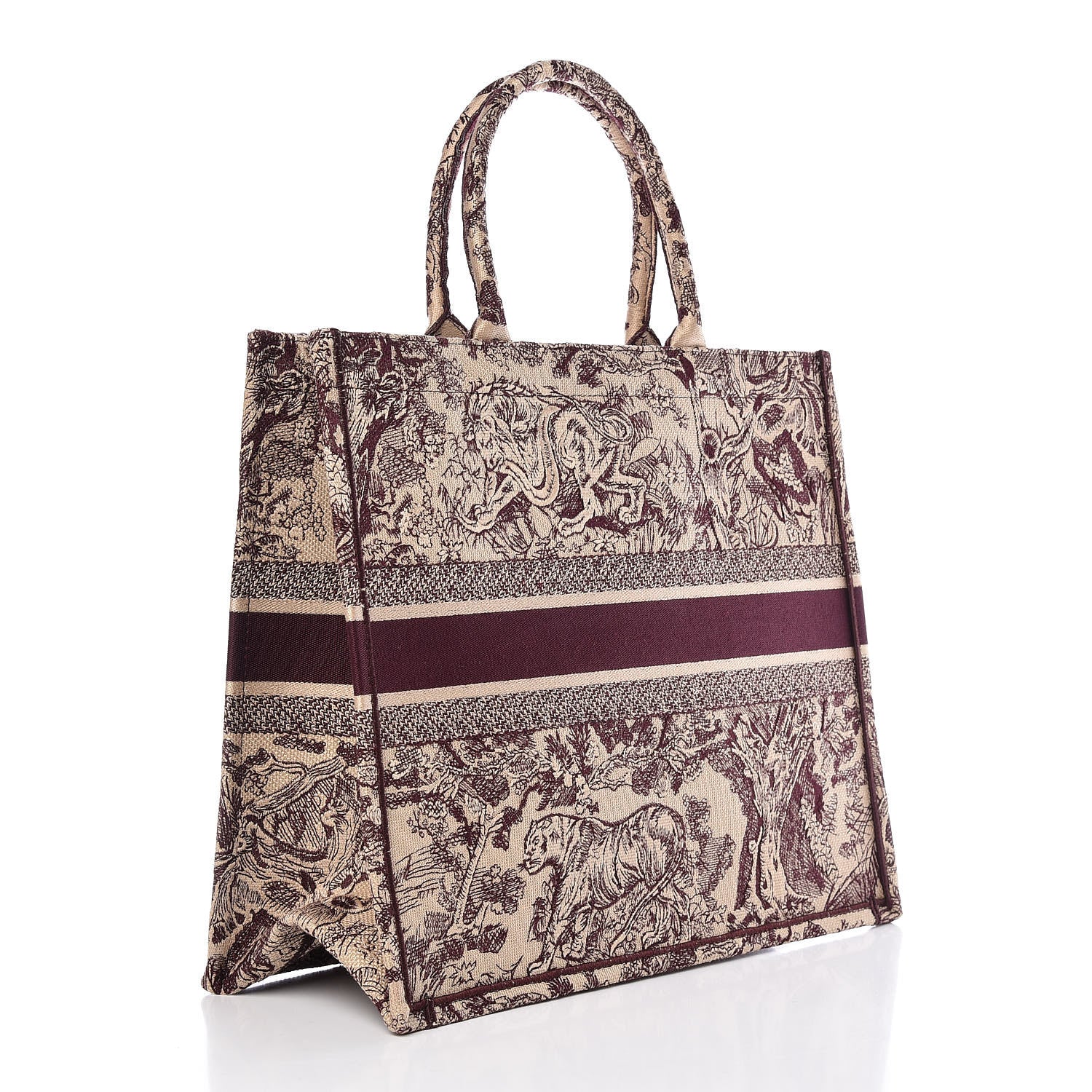 Christian Dior Canvas Embroidered Large Dioriviera Toile De Jouy Book Tote Burgundy 3 of 10