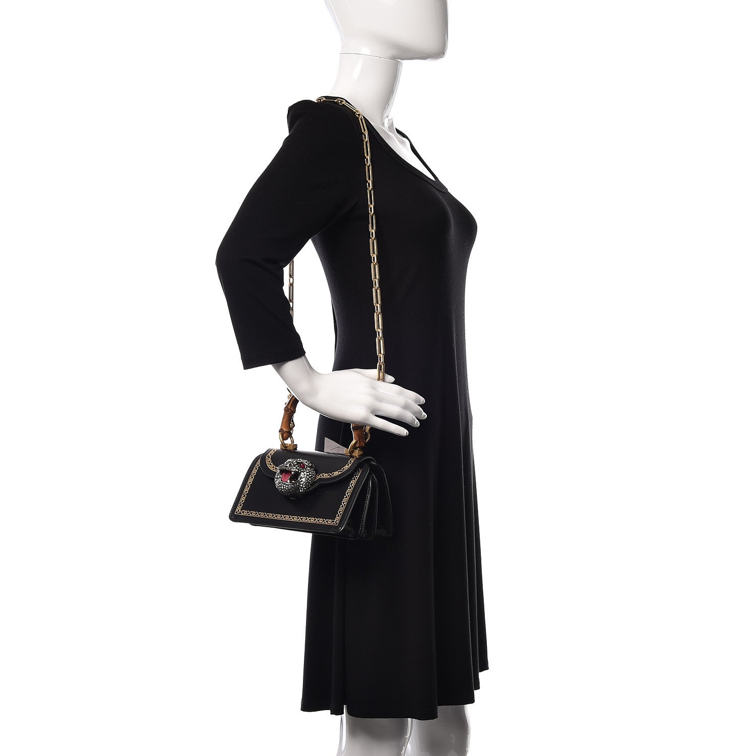 Gucci Calfskin Bamboo Mini Thiara Top Handle Bag Black 2 of 11