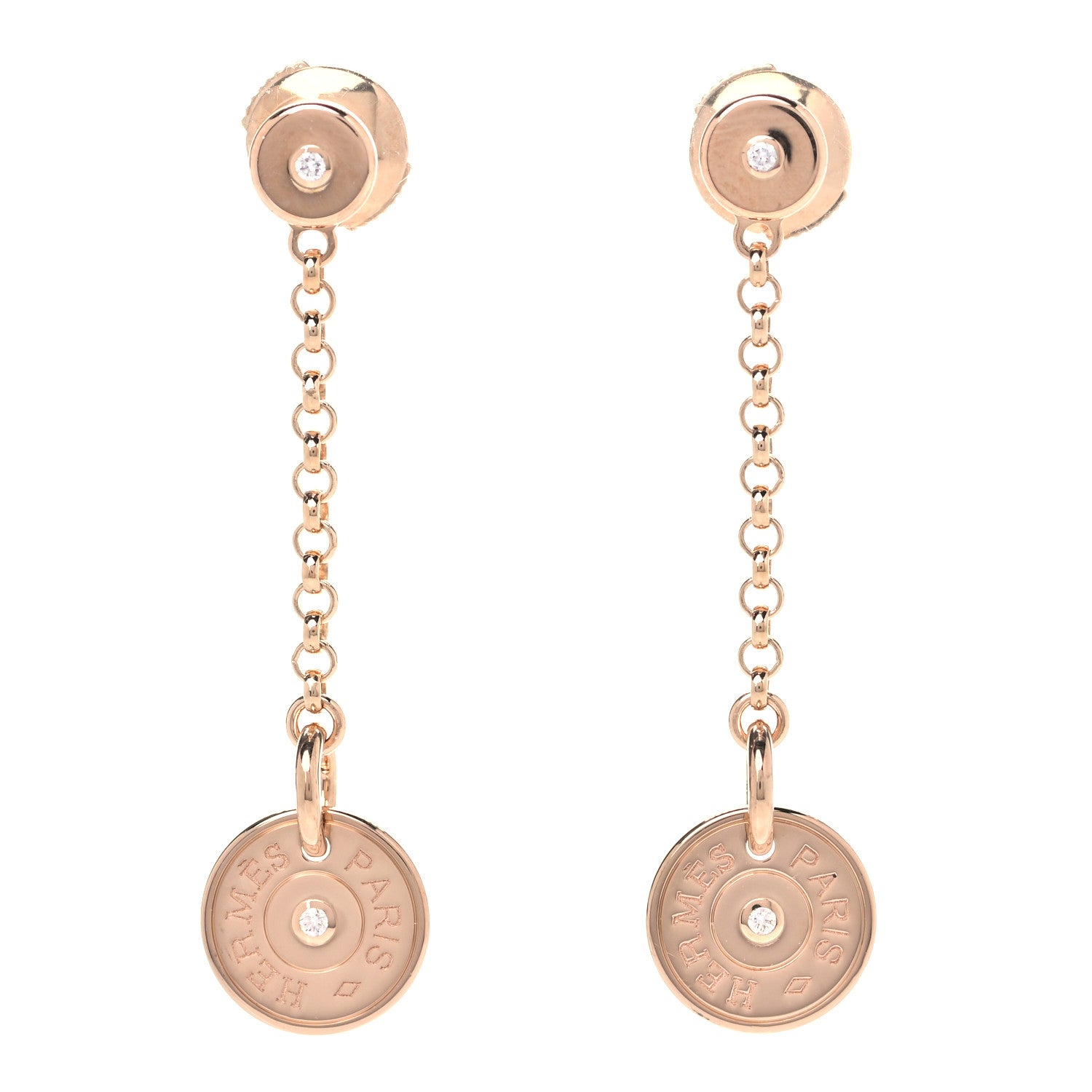 Hermes 18K Rose Gold Diamond Gambade Clou de Selle Earrings 1 of 6