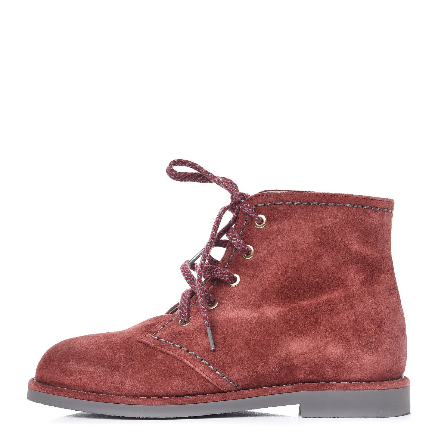 Suede Calfskin Lace Up Short Boots 37 Burgundy