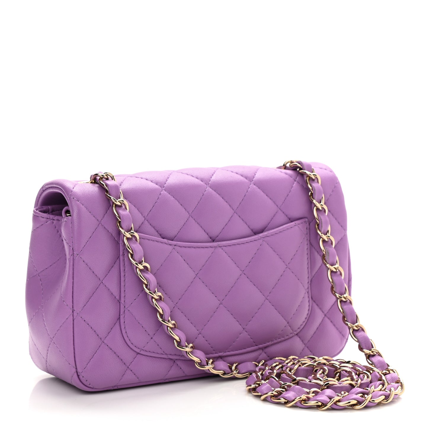 Lambskin Quilted Mini Rectangular Flap Purple