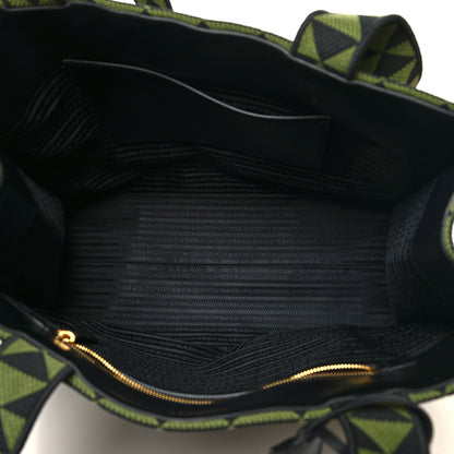 Prada Jacquard Saffiano Triangolo Symbole Embroidered Shopping Tote Black Edera 5 of 9