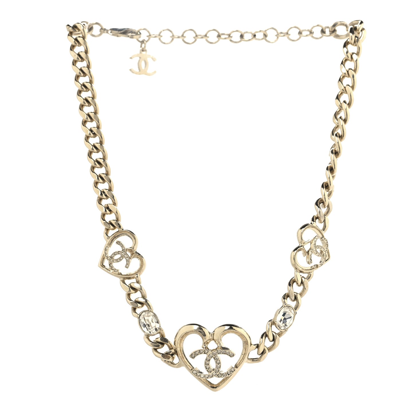 Metal Crystal Heart CC Chain Necklace Gold