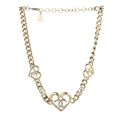 Chanel Metal Crystal Heart CC Chain Necklace Gold 3 of 5