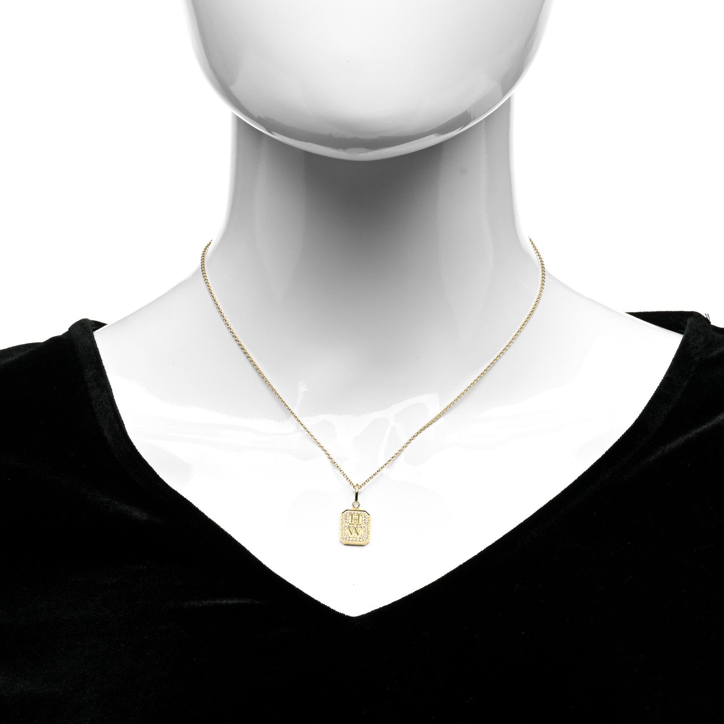 18K Yellow Gold Diamond HW Logo Full Pave Pendant Necklace
