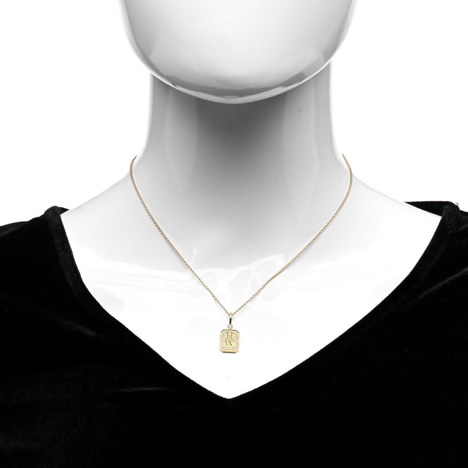 Harry Winston 18K Yellow Gold Diamond HW Logo Full Pave Pendant Necklace 2 of 6