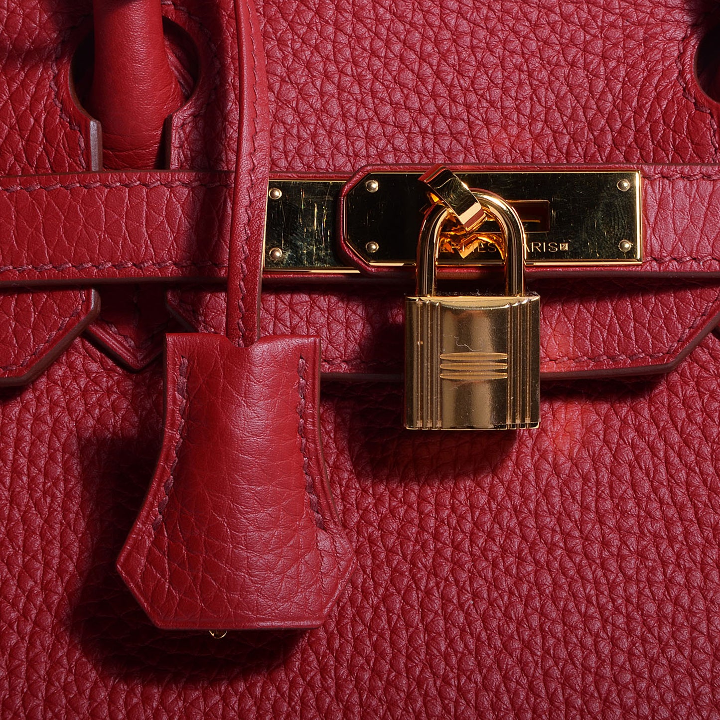 Taurillon Clemence Horseshoe Bi-Color Birkin 30 Rouge Garance and Orange