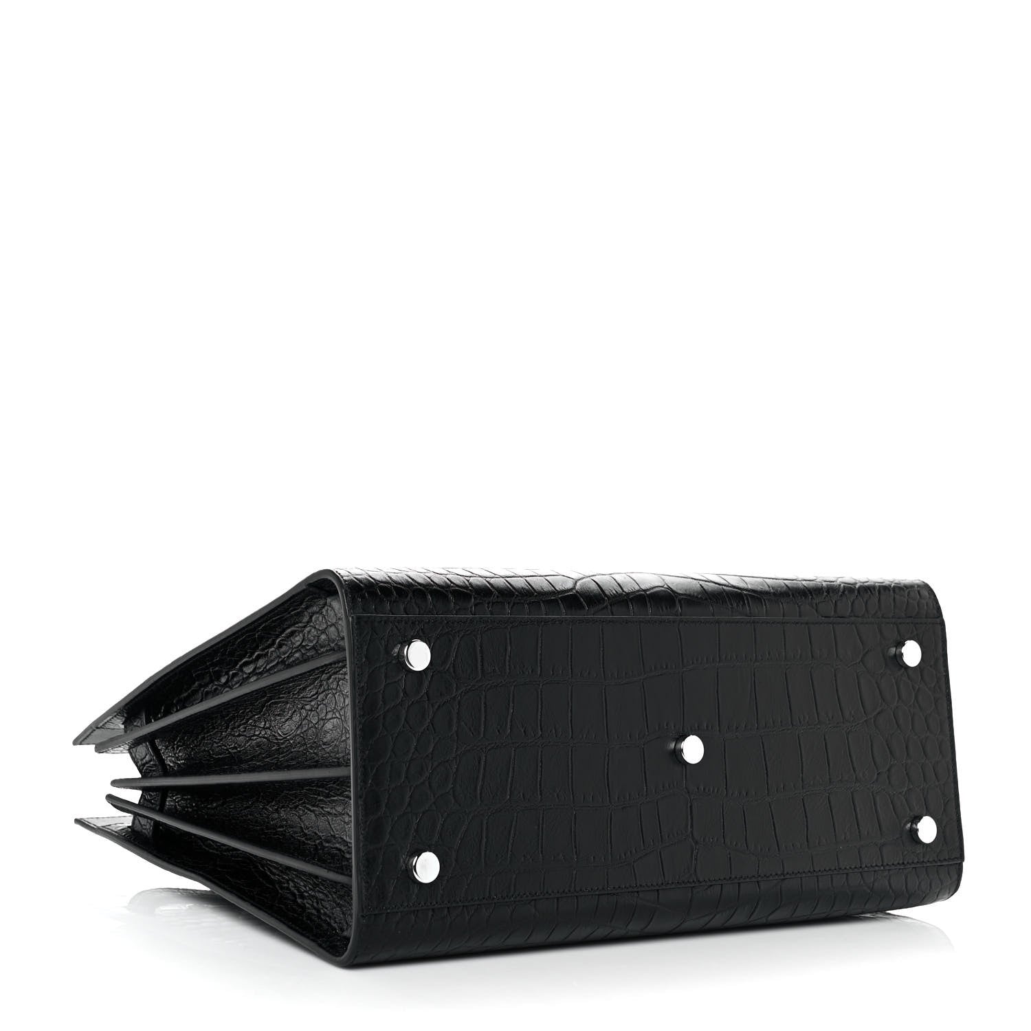 Saint Laurent Calfskin Crocodile Embossed Small Sac de Jour Black 3 of 8