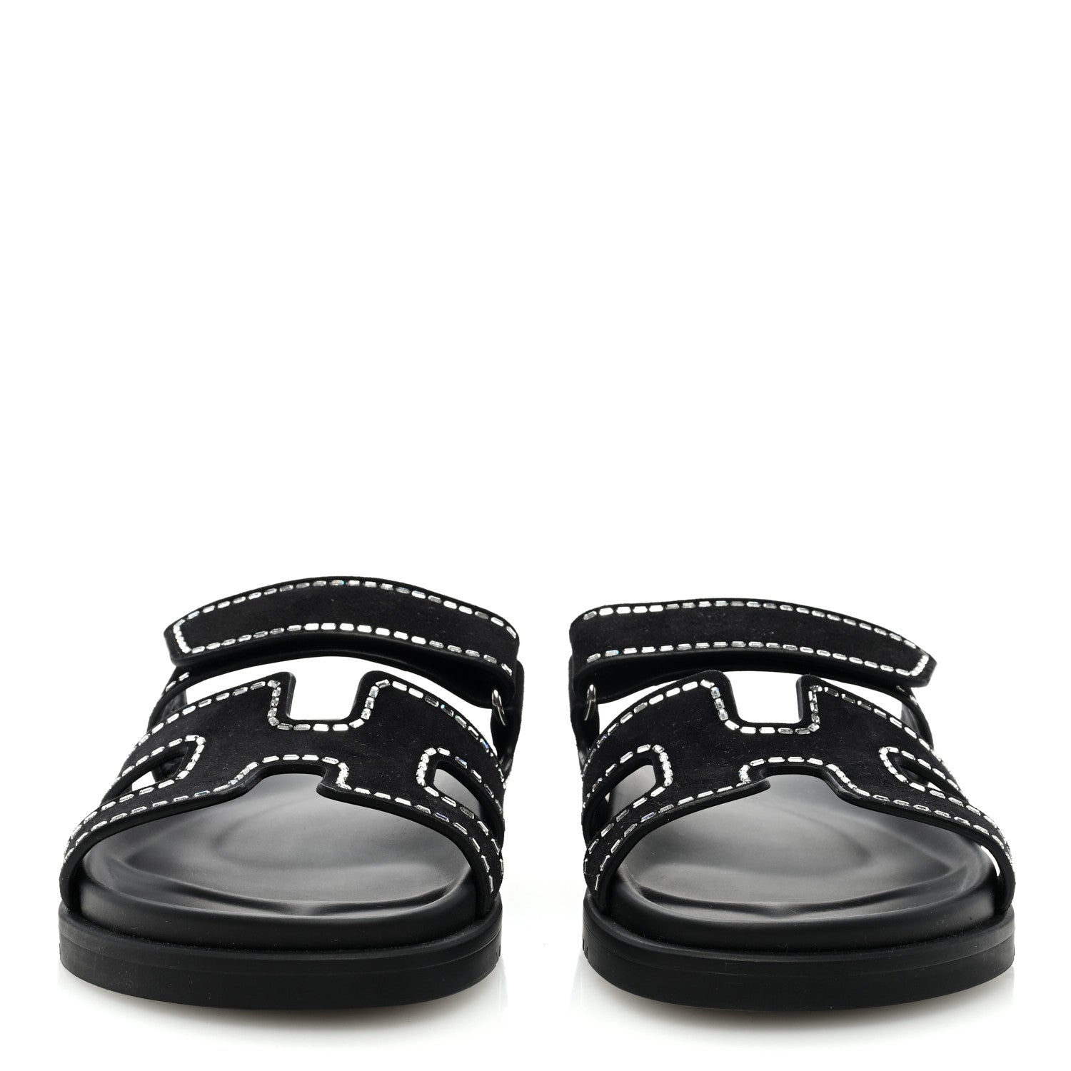 Hermes Suede Crystal Womens Chypre Sandals 37 Black 2 of 8