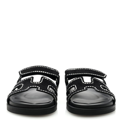 Hermes Suede Crystal Womens Chypre Sandals 37 Black 2 of 8