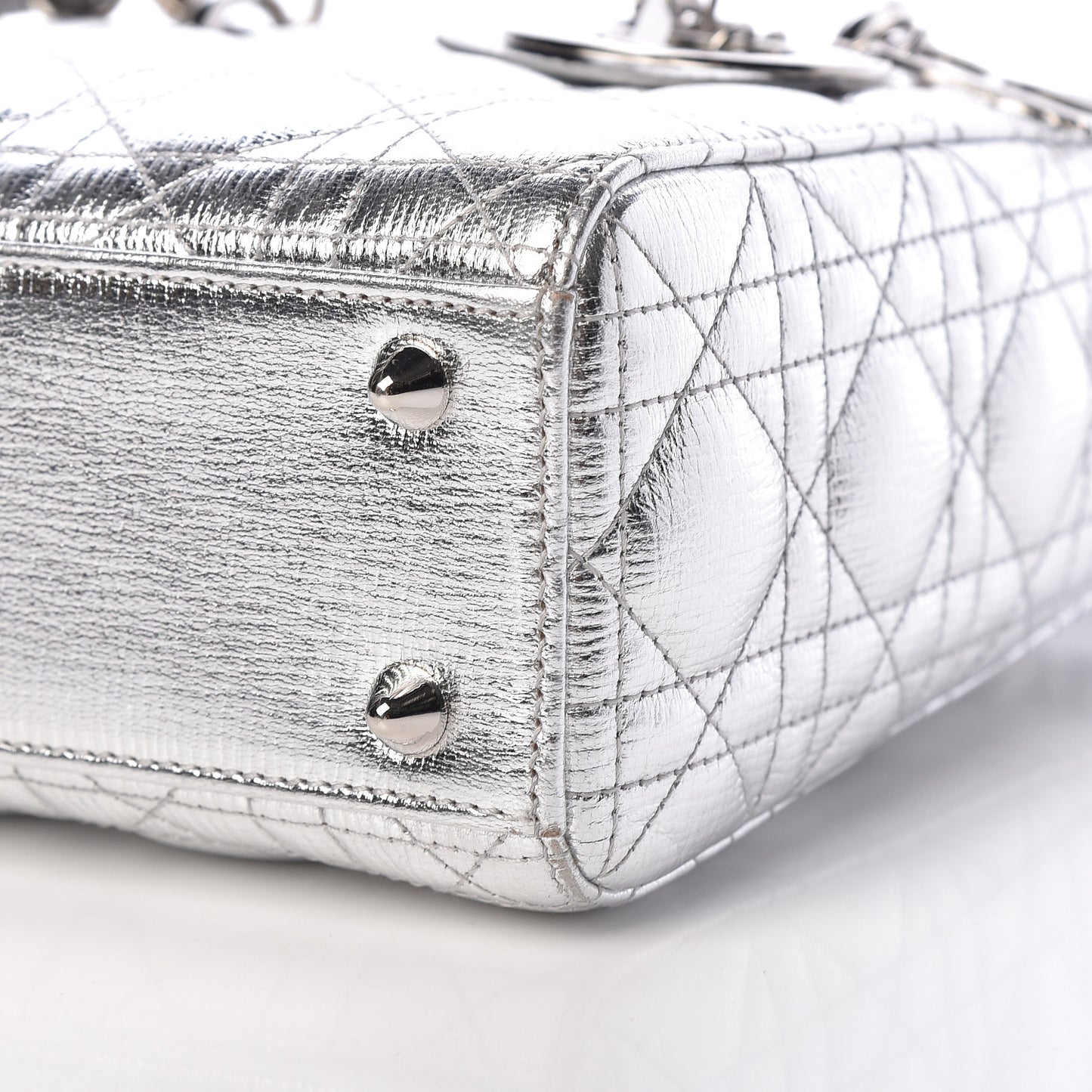Metallic Grained Calfskin Cannage Small Lucky Badges My Lady Dior Silver