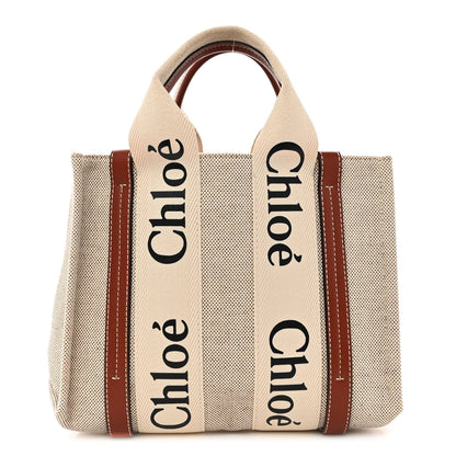 Chloe Cotton Calfskin Small Woody Ribbon Tote White Brown 1 of 12