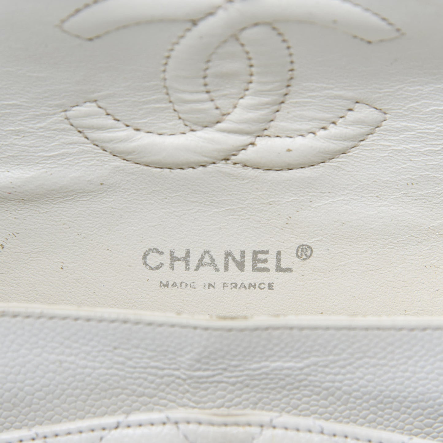 Caviar Quilted Medium Double Flap White
