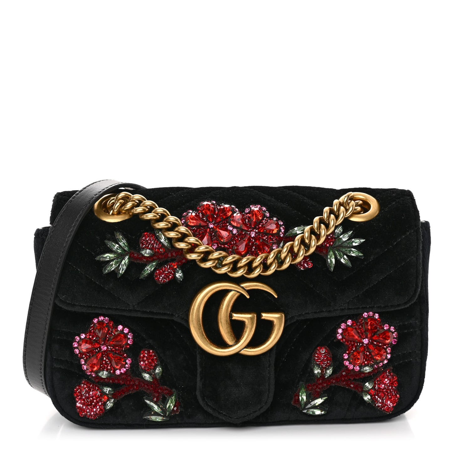 Velvet Matelasse Embroidered Mini GG Marmont Shoulder Bag Black