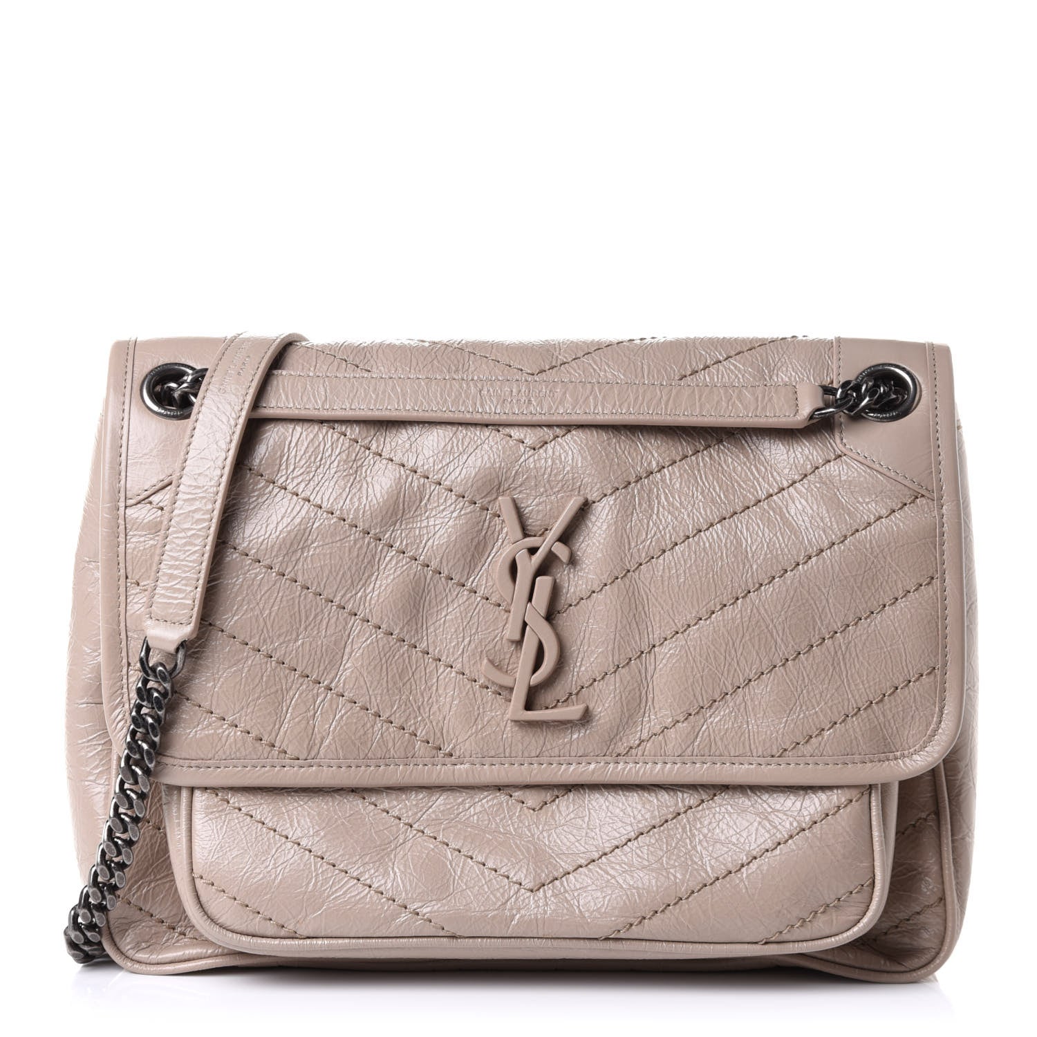 Saint Laurent Crinkled Calfskin Matelasse Monogram Medium Niki Chain Satchel Light Taupe 1 of 9