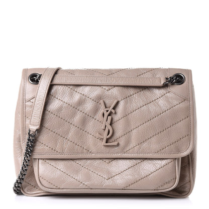 Saint Laurent Crinkled Calfskin Matelasse Monogram Medium Niki Chain Satchel Light Taupe 1 of 9