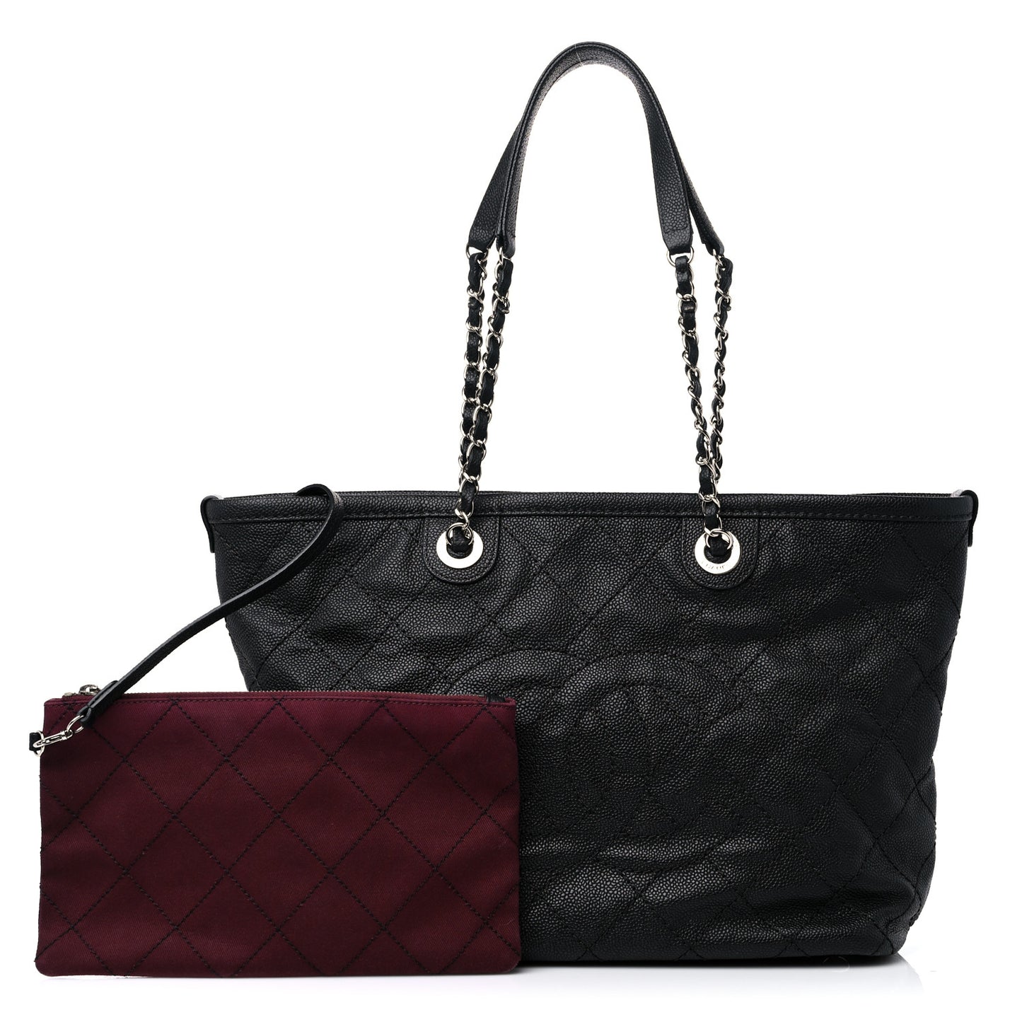 Grained Calfskin Quilted Small Daily Shopping Tote Black