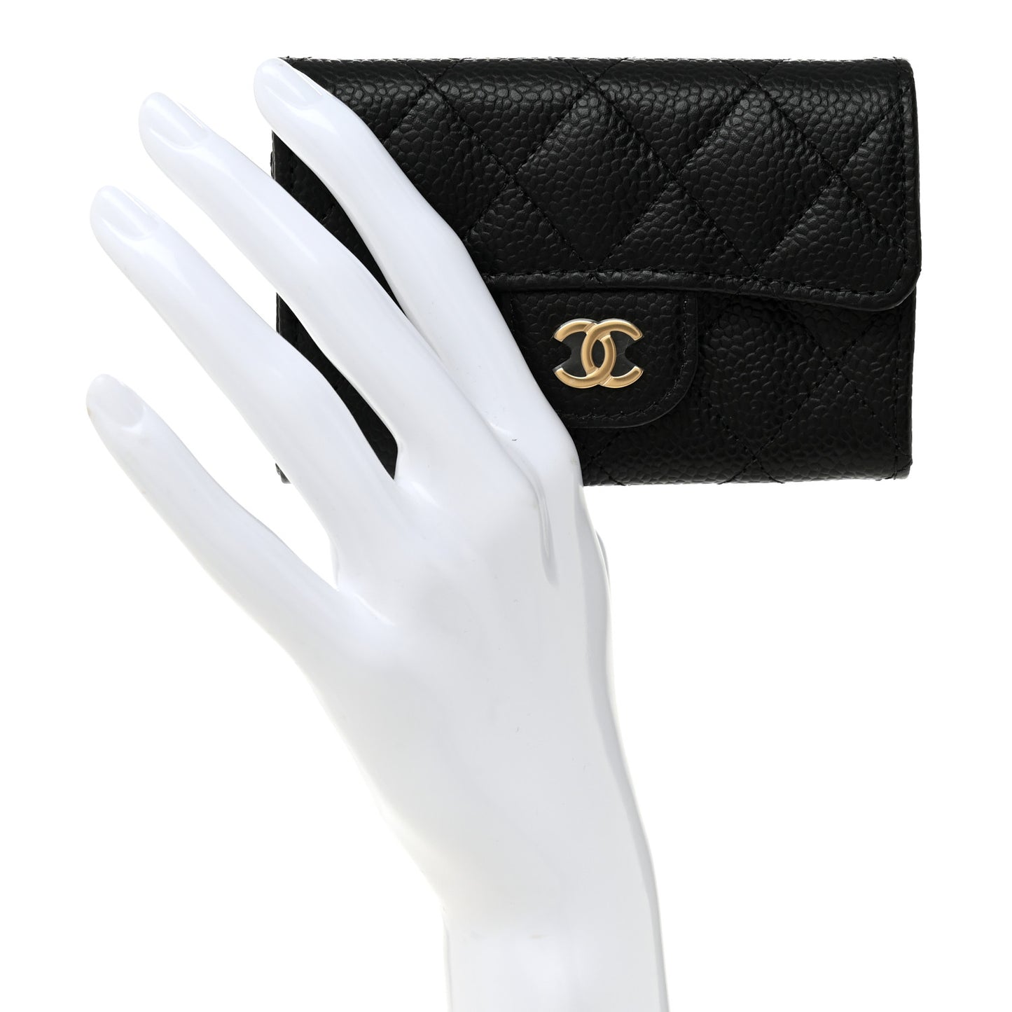 Caviar Quilted Flap Card Holder Wallet Black