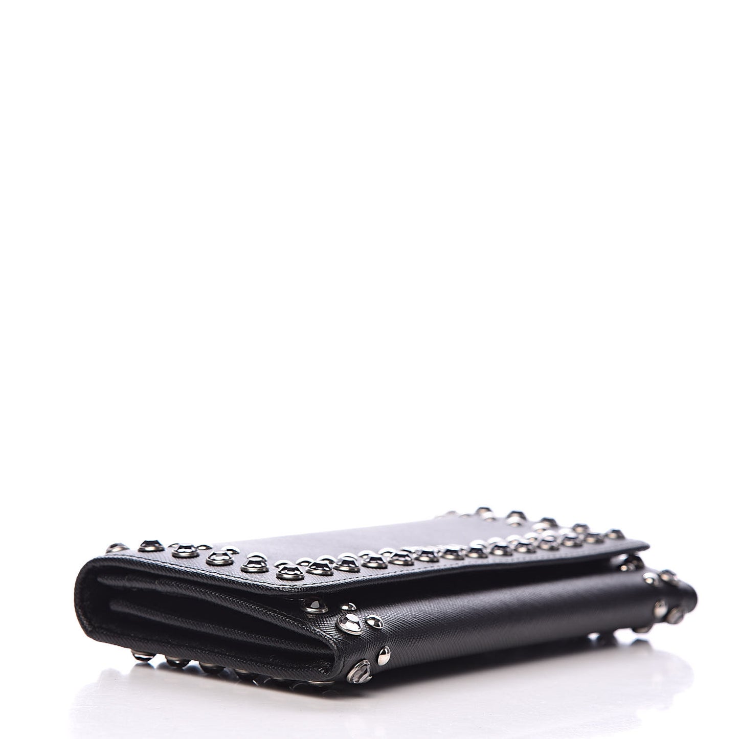 Saffiano Crystal Studded Flap Wallet Black