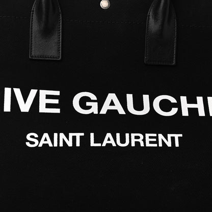 Saint Laurent Linen Calfskin Rive Gauche Tote Black 7 of 9
