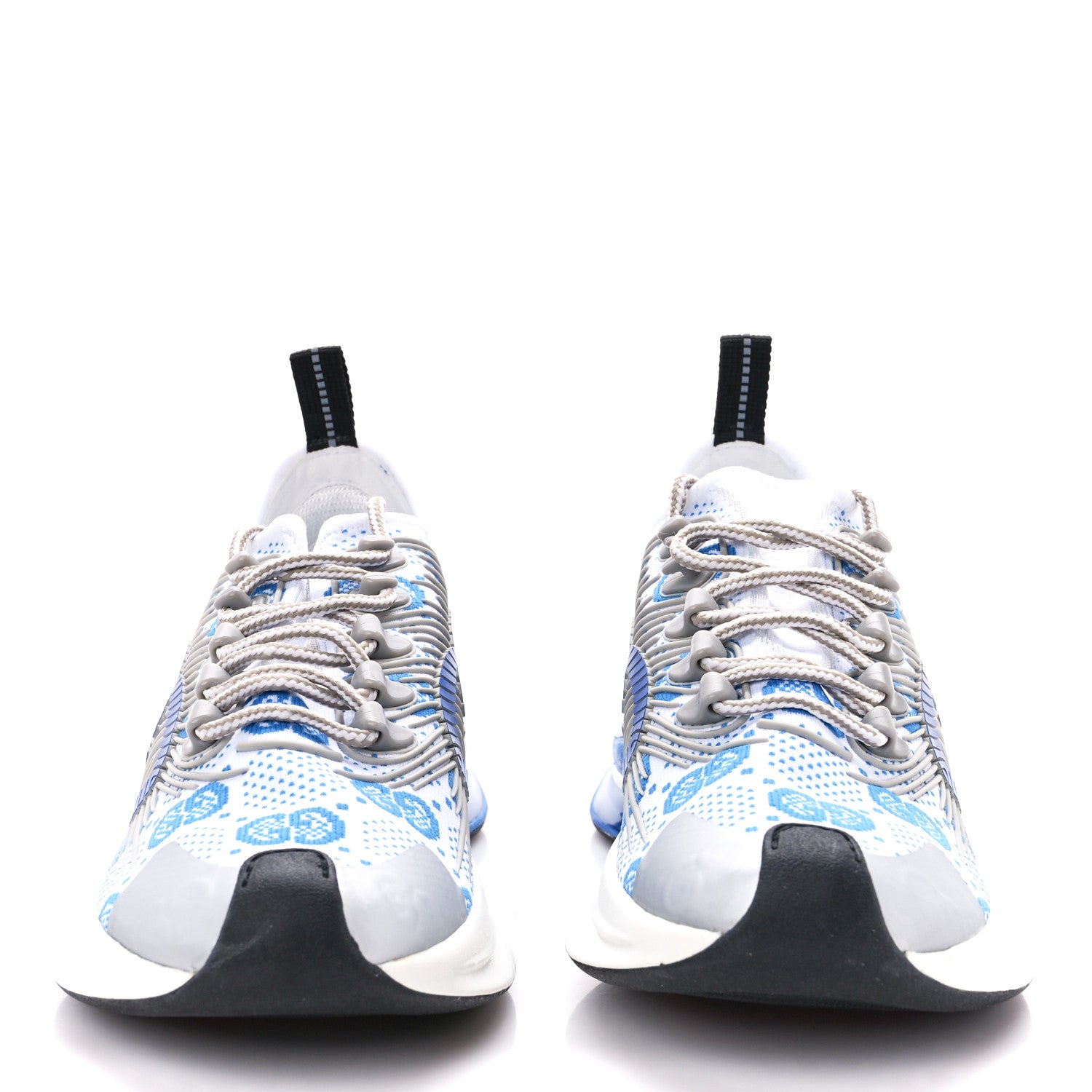 Gucci Technical Knit Fabric Waves GG Monogram Womens Gucci Run Sneakers 37 Great White Bright Splash Thunder Grey Sky 2 of 9