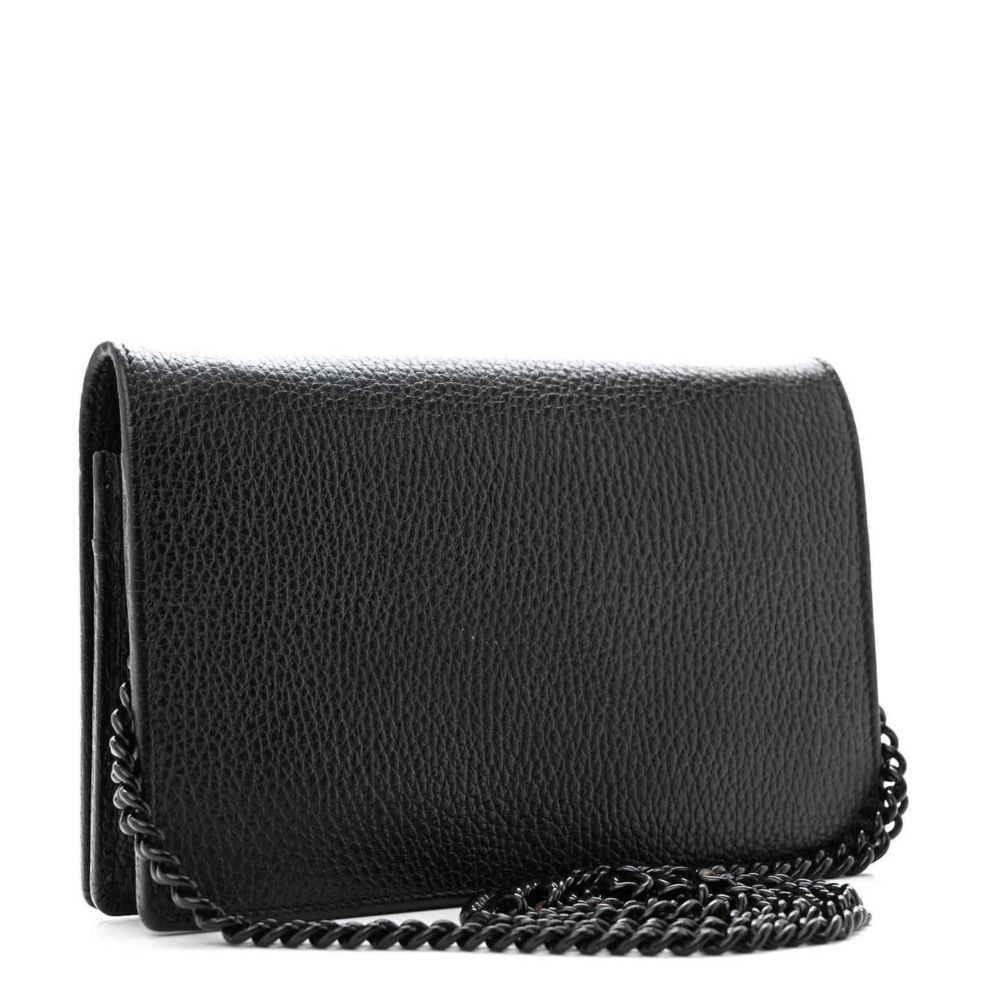 Dollar Calfskin Enamel Monochrome Mini GG Marmont Chain Wallet Black