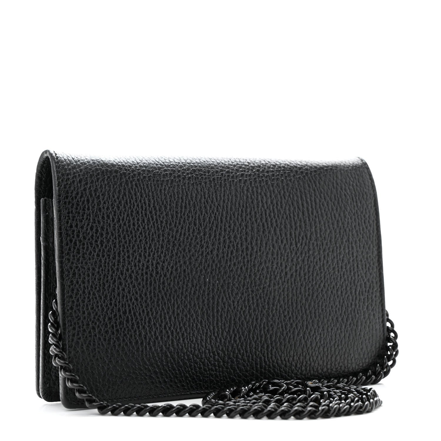 Gucci Dollar Calfskin Enamel Monochrome Mini GG Marmont Chain Wallet Black 3 of 13