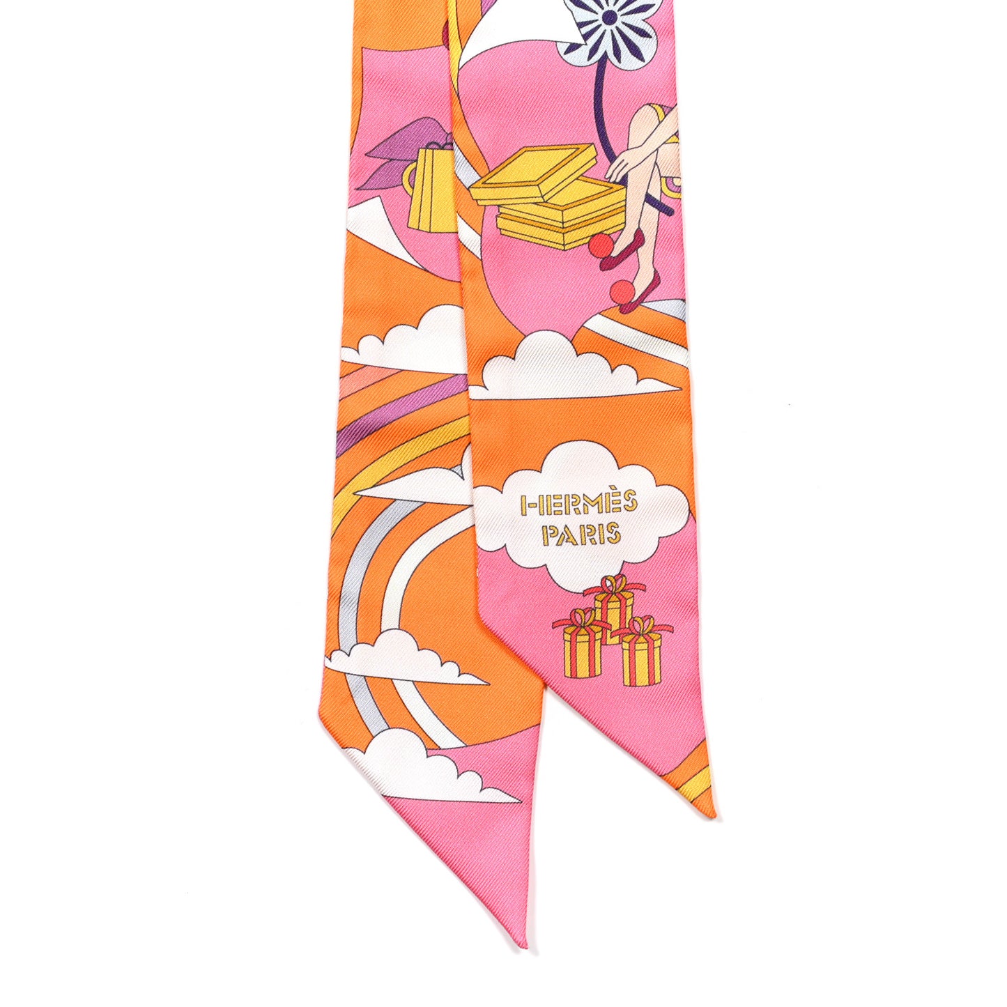 Silk Carres Volants Twilly Orange Rose Malaba