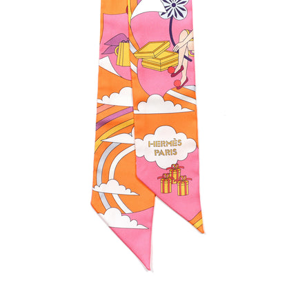 Hermes Silk Carres Volants Twilly Orange Rose Malaba 2 of 5
