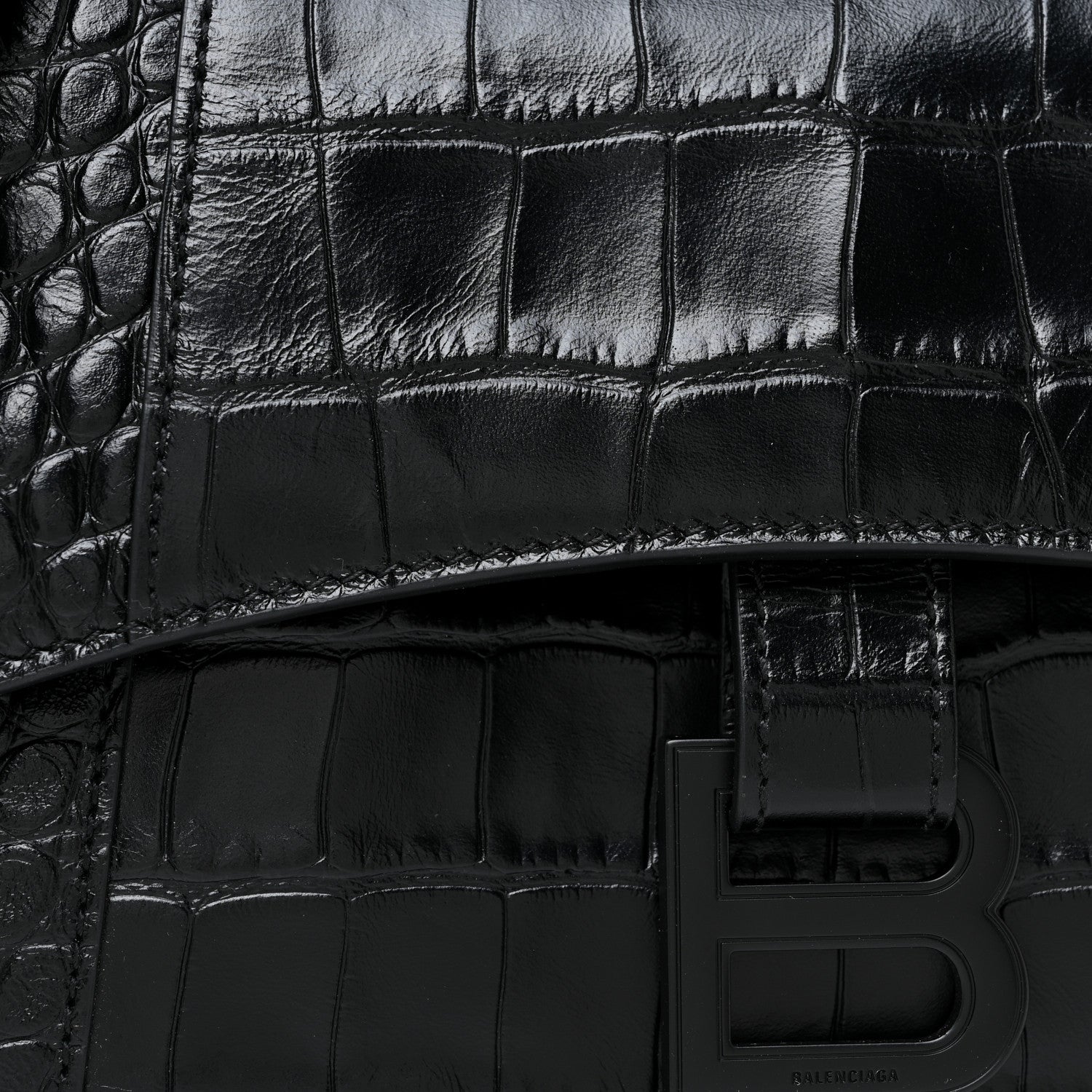 Balenciaga Extra Supple Calfskin Crocodile Embossed Monochrome XS Downtown Shoulder Bag Black 7 of 12