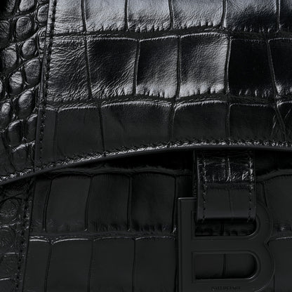 Balenciaga Extra Supple Calfskin Crocodile Embossed Monochrome XS Downtown Shoulder Bag Black 7 of 12
