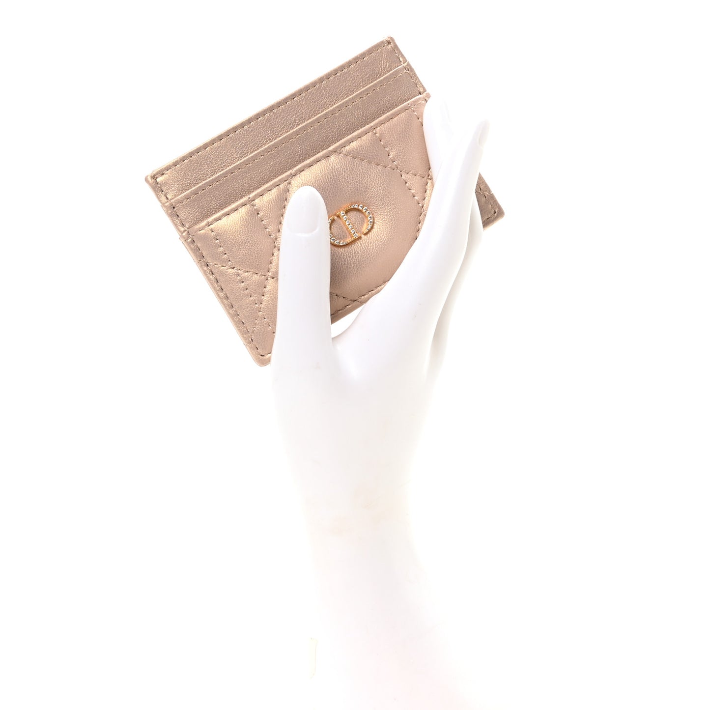 Lambskin Cannage Caro Freesia Card Holder Bronze Rose