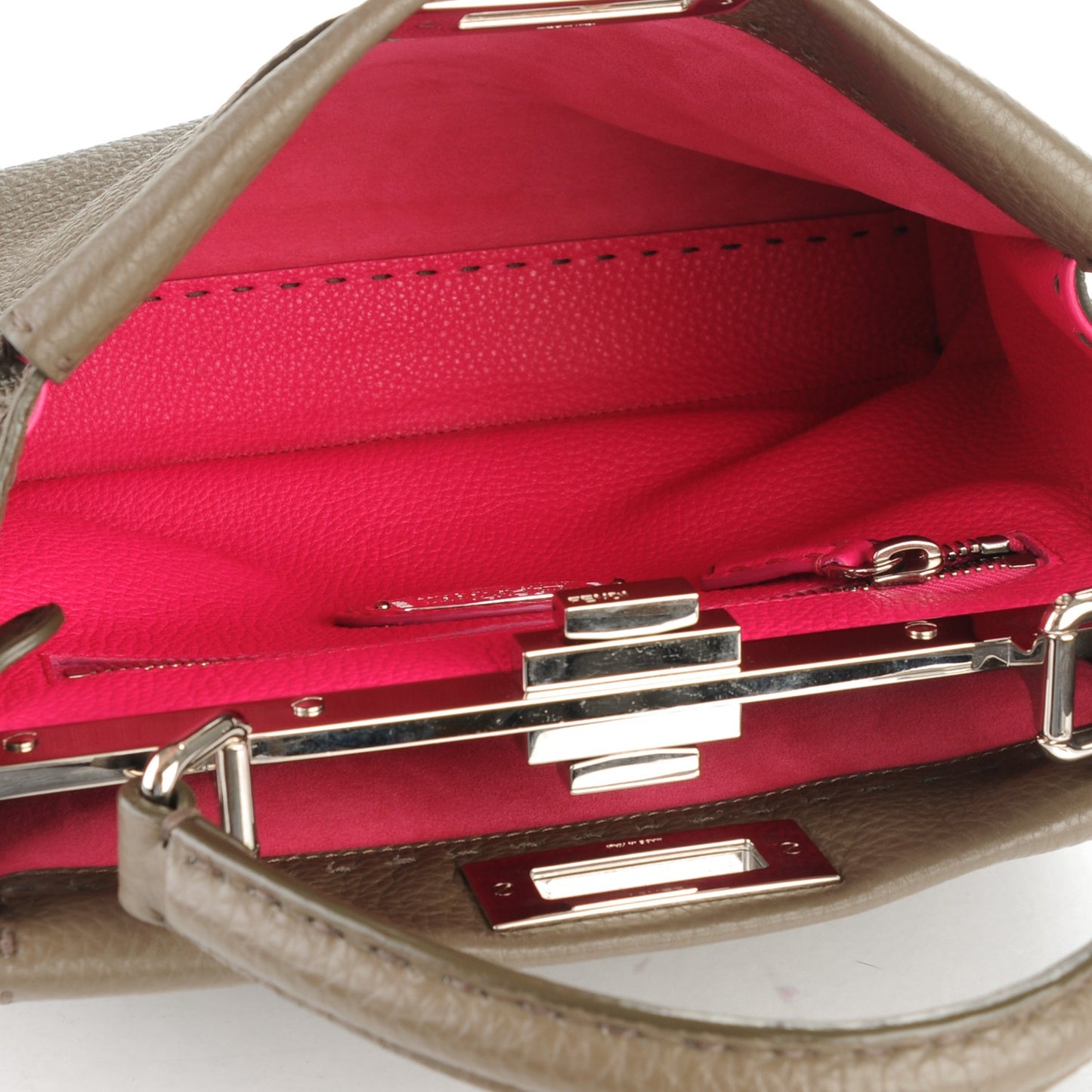 Cuoio Romano Alcantara Selleria Medium Peekaboo Iconic Satchel Grey Fuchsia